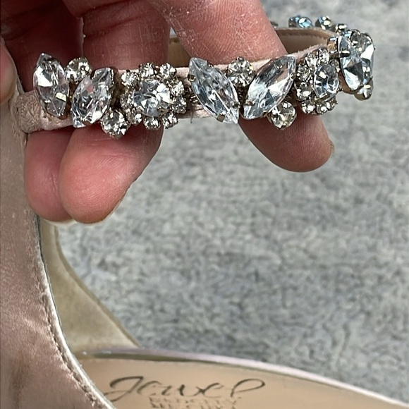 Jewel Badgley Mischka Catalina Block Heel Sandal Jewel Ankle Strap Satin Sz 8 - Picture 13 of 13